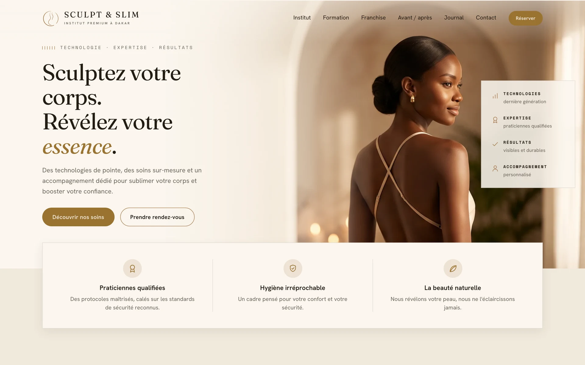 La page d'accueil de l'institut