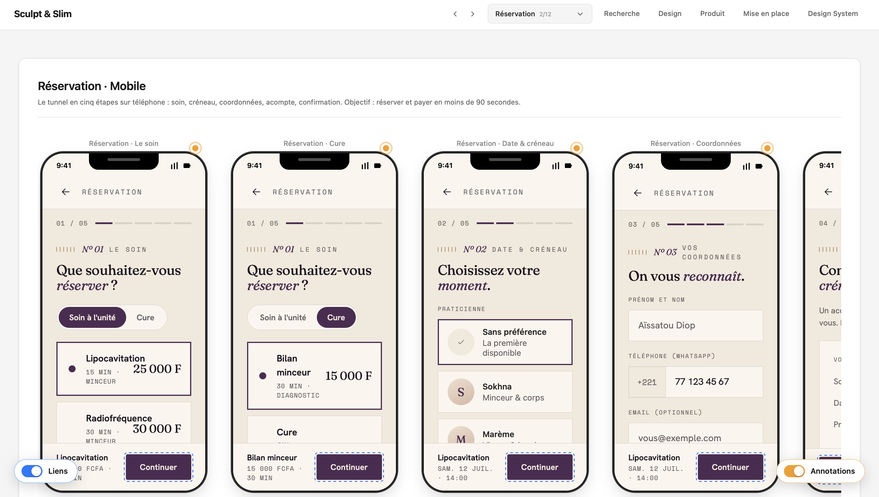 La réservation en ligne, côté cliente