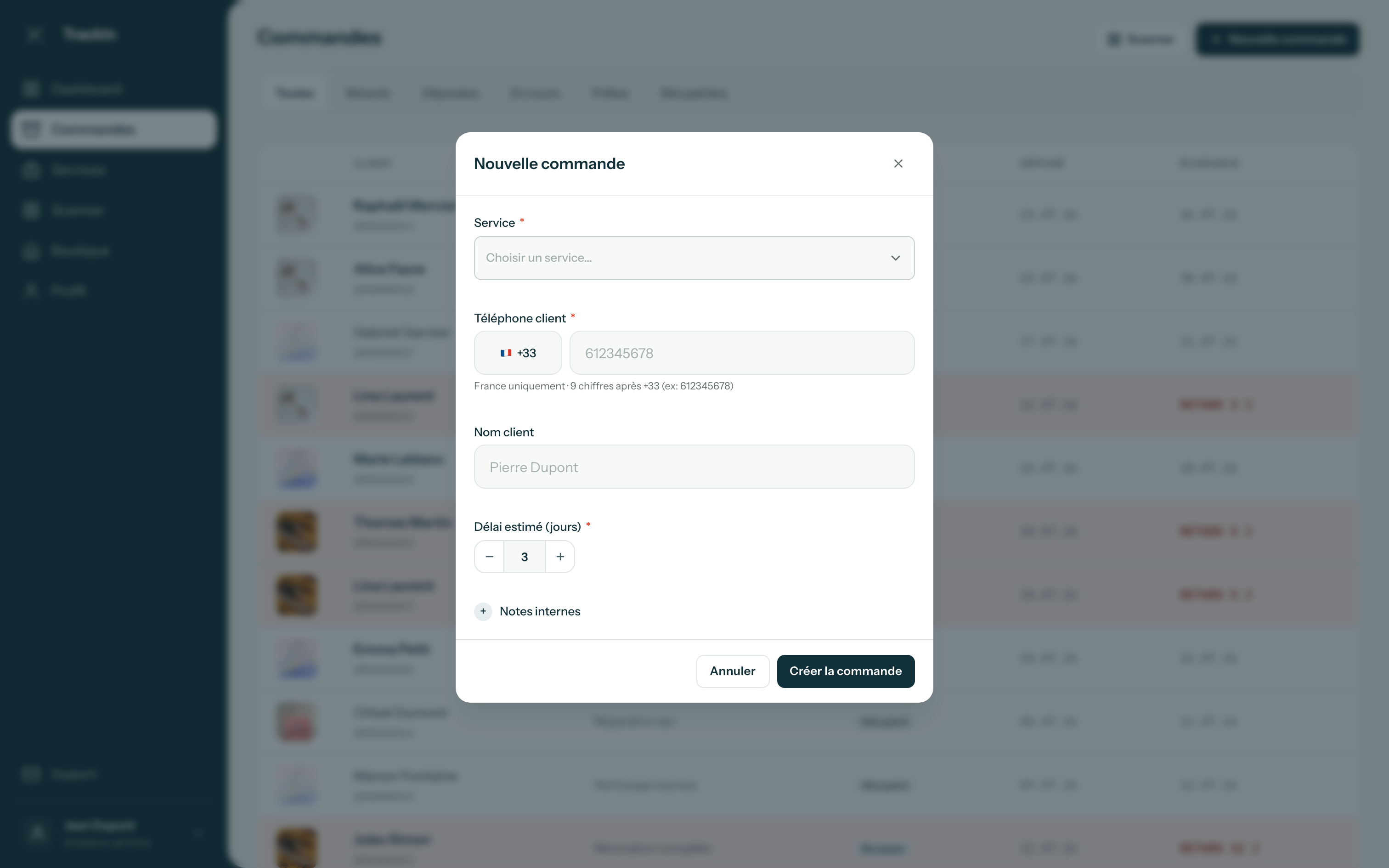 La création d'une commande